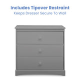 Delta Children Sutton 3 Drawer Dresser with Changing Top and Interlocking Drawers - Greenguard Gold Certified, Grey Delta Children