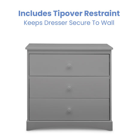 Delta Children Sutton 3 Drawer Dresser with Changing Top and Interlocking Drawers - Greenguard Gold Certified, Grey Delta Children