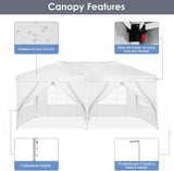 COBIZI Canopy 10x20 Pop Up Canopy Tent with 6 Sidewalls Party Tents for Parties Weddings Backyard Waterproof Outdoor Commercial Event Tent with Stakes, Ropes, White COBIZI