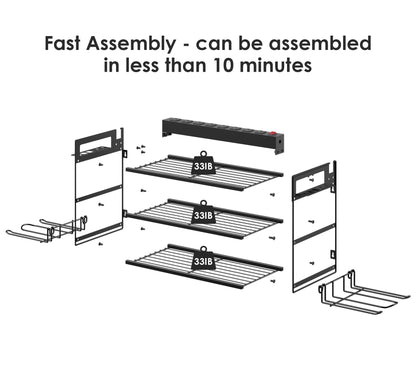 CCCEI Garage Tools Storage with Charging Station. Power Tool Battery Organizer Utility Shelf with Power Strip. 4 Drills Holder Wall Mount Rack, Black 3 Layer.