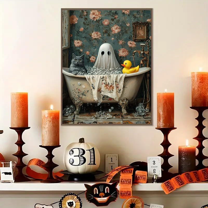 6 Packs Ghost Paint by Number for Adults Unframed,Halloween DIY Adult Painting by Numbers Kits on Canvas,Easy Acrylic Ghost Paint Kit Beginners for Home Decor 12x16 Inch Canrichshop