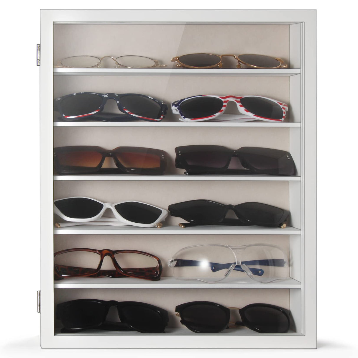 TJ.MOREE Sunglasses Organizer Storage Wall Mounted: 13 x 15.6 inches Eyewear Display Case Rustic Wood Eyeglasses Holder Large Glasses Storage Box,White TJ.MOREE