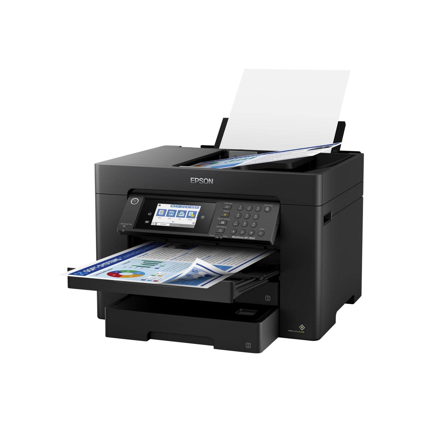 Epson Workforce Pro WF-7840 Wireless All-in-One Wide-Format Printer with Auto 2-Sided Print up to 13" x 19", Copy, Scan and Fax, 50-Page ADF, 500-sheet Paper Capacity, 4.3" Screen,Black