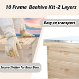POLLIBEE Beehive 10-Frame Bee Hives and Supplies Starter Kit, Honey Bee Hives Includes 1 Deep Bee Box 1 Medium Bee Hive Box with Beehive Frames and Beeswax Coated Foundation Sheet POLLIBEE
