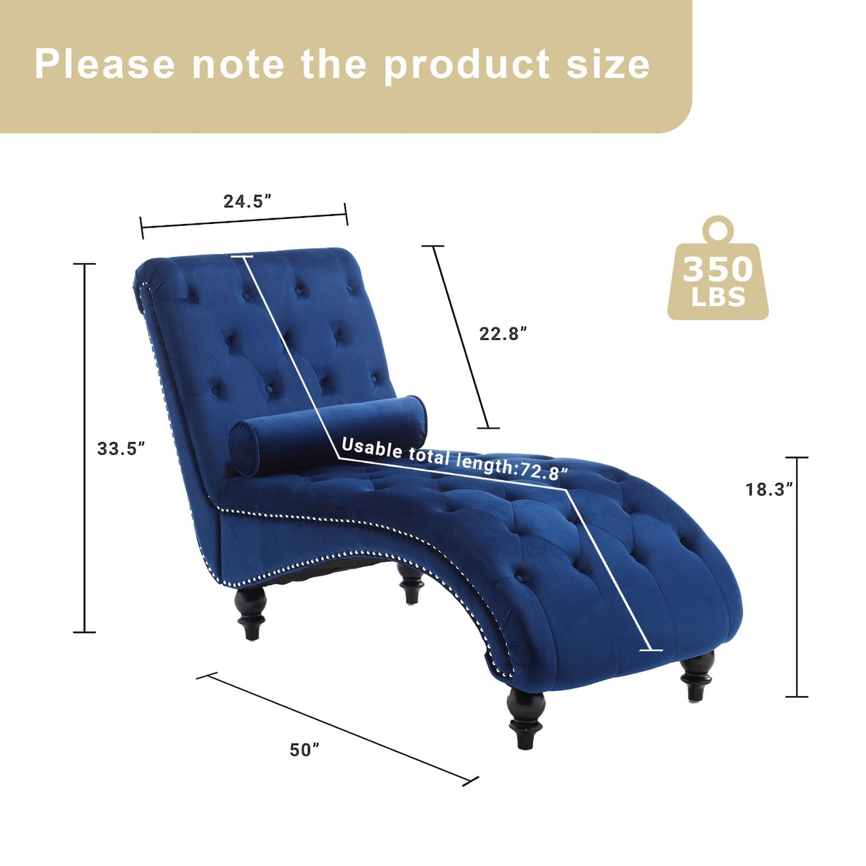 binzida Velvet Chaise Lounge Indoor,Button-Tufted Upholstered Chaise Lounge Chair with Pillow for Bedroom Living Room Office Modern Backrest Leisure Recliner Sleep Sofa (Blue) binzida