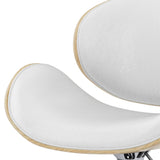 SIMPLIHOME Marana 33 Inch Mid Century Modern Bentwood Gas Lift Bar Stool with Light Wood in White Polyester linen, For the Dining Room and Kitchen SIMPLIHOME