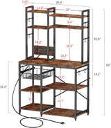 Standing Kitchen Baker’s Rack, Bakers Rack with Power Outlet, 6-Tier Microwave Stand, Coffee Bar with 12 S-Shaped Hooks, Kitchen Shelf with Storage, Coffee Bar Station, for Rustic Brown Cheersstar