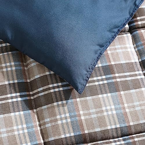 Eddie Bauer- Twin Comforter Set, Reversible Microsuede Bedding with Matching Sham(s), Casual Luxurious Bedding Set (Rugged Plaid Brown, Twin) Eddie Bauer