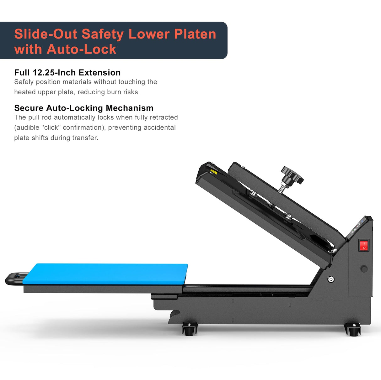 Delclynee Auto 15"x15" Heat Press Machine with Automatic Press and Release, Slide Out Lower Platen, Adjustable Pressure with Pressure Readout, Digital Industrial Clamshell Sublimation Printer (Black) Delclynee