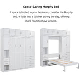 Merax Twin Size 99''H Pine Wood Murphy Bed Cabinet with Lockers and Storage Wardrobes Shelves, Foldable Platform Bedframe for Home, Bedroom, Small Room, Apartment, Includes Installation Video, White Merax