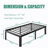 LAKKURI 14 Inch High Twin Bed Frame No Box Spring Needed, Platform Metal Bed Frame Twin, Heavy Duty, Noise Free, Easy Assembly, Black LAKKURI