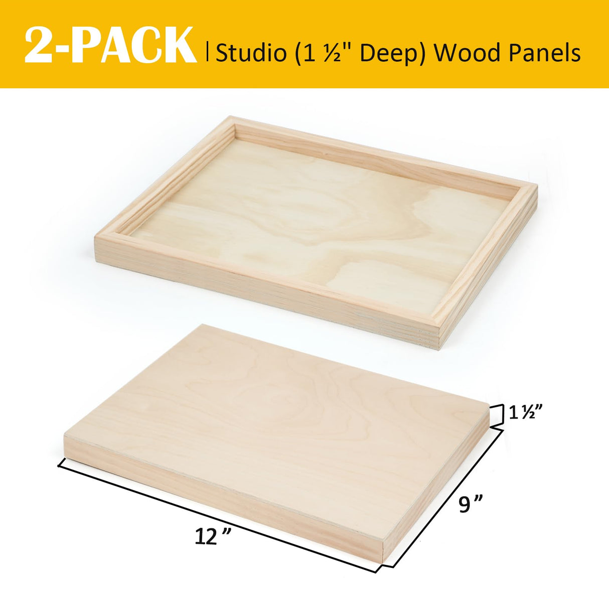 Falling in Art 2 Pack Unfinished Wooden Canvas Panels, 9x12 Gallery Birch Wood Panels Kit, 1 1/2" Deep Art Cradle Boards for Acrylic Painting, Pouring and Burning Falling in Art