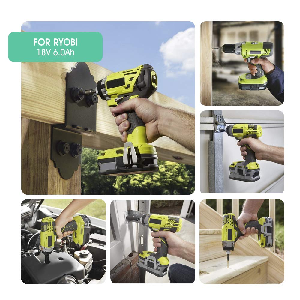 TenHutt 【Upgrade】 2 Packs 6.0Ah Lithium Replacement Battery for Ryobi 18V ONE+ Cordless Power Tool P108(130429054) Compatible with P102 P103 P104 P105 P107 P108 Lithium Battery TenHutt