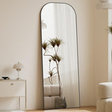 Koonmi Full Length Mirror, 56"x21" Mirror Full Length with Stand, Black Wall Full Body Mirror, Rounded Top Floor Mirror with Aluminum Alloy Frame for Bedroom Living Room Koonmi