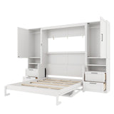 Harper & Bright Designs Queen Size Murphy Bed, Wooden Queen Wall Bed with Closet, Drawers and Shelves, White Harper & Bright Designs