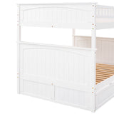 Ball & Cast Full Over Full Bunk Bed with Twin-Size Trundle,Pine Wood Bunkbed w/Stairway and Full-Length Guardrails,Into 2 Individual Beds,Slat Support,Bedframe Furniture for Student Dorms,White Ball & Cast