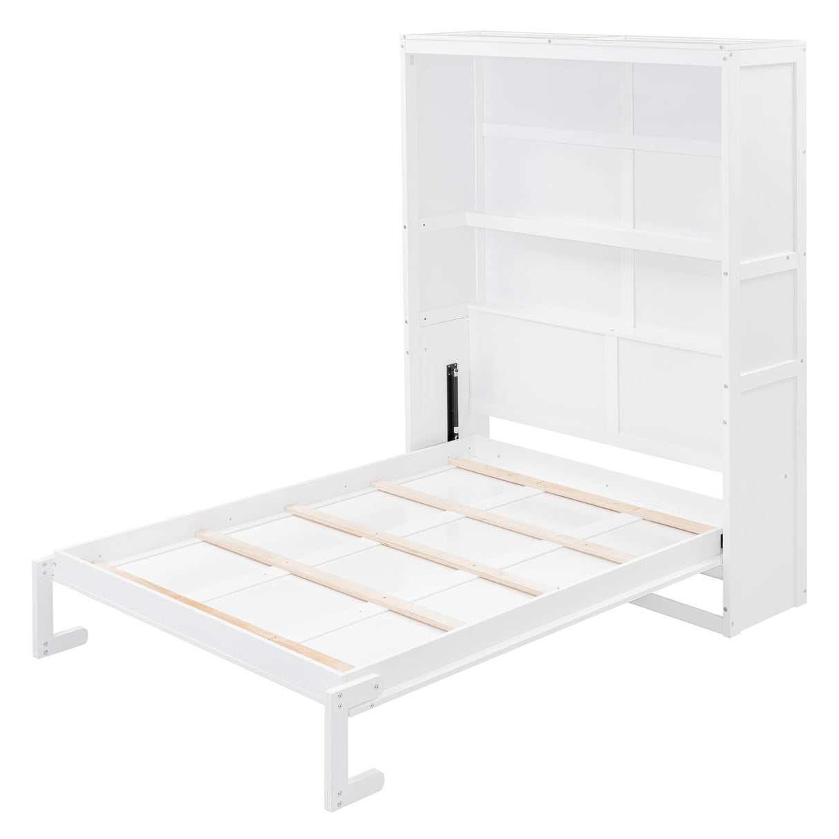 Merax Full Size Murphy Bed, Wood Full Murphy Cabinet Bed with Shelves, for Home Office or Small Room, White Merax