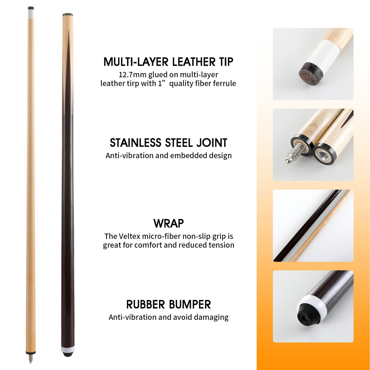HMQQ Pool Cue Stick/Billairds cue Stick Pool Stick 58" Set of 2/Set of 4 /Set of 4 20OZ, 48" Set of 2/ Set of 4, with Different Weight/Size/Quantity (58" Set of 2) HMQQ
