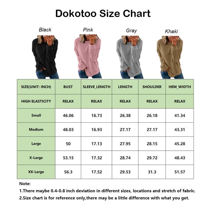 Dokotoo Women's Long Sleeve Crewneck Sweatshirt with Side Split - Loose Fit Solid Pullover Tunic in White Large Dokotoo