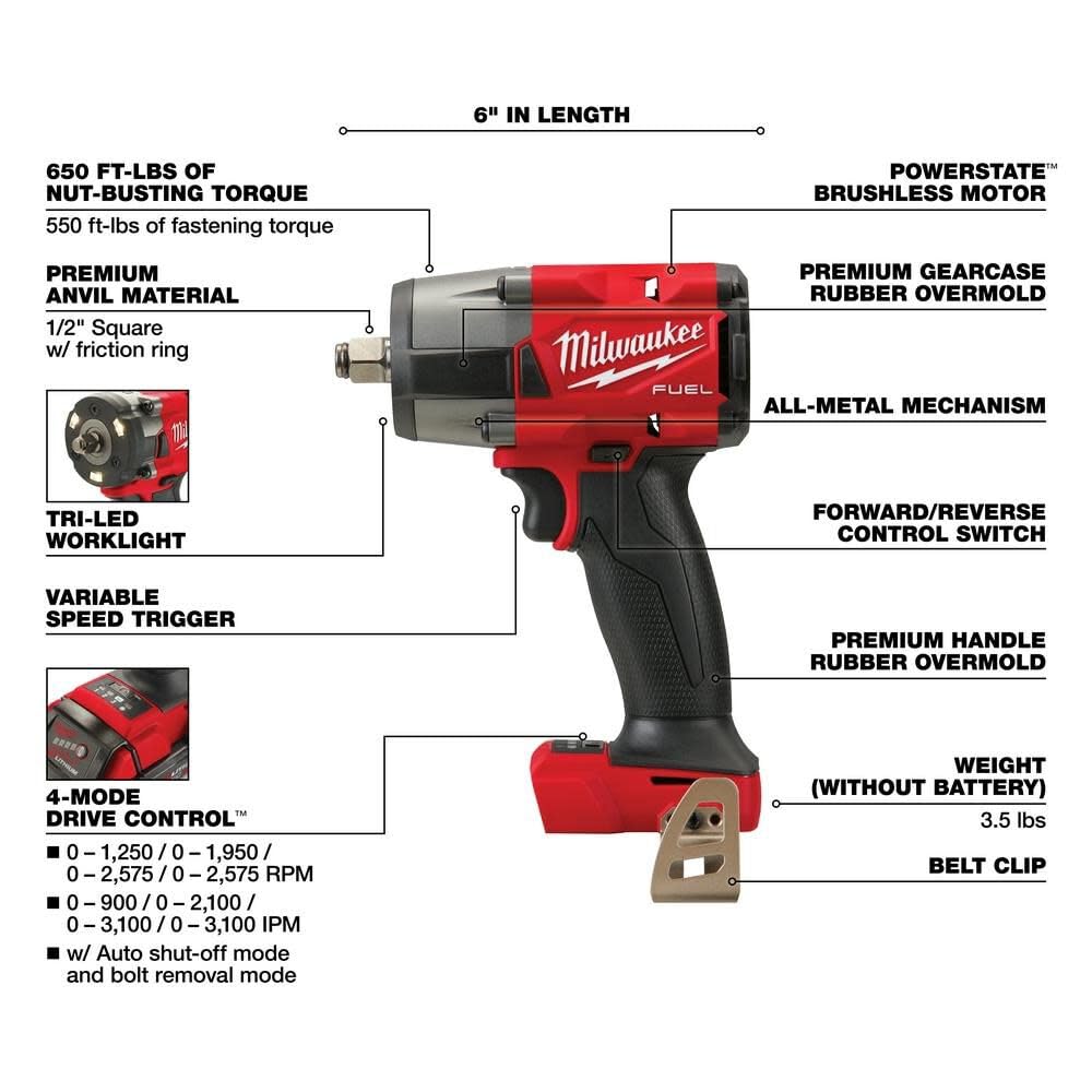 Milwaukee M18 FUEL 18V Lithium-Ion Brushless Cordless Combo Kit with Two 5.0 Ah Batteries, 1 Charger, 2 Tool Bags (7-Tool) Milwaukee