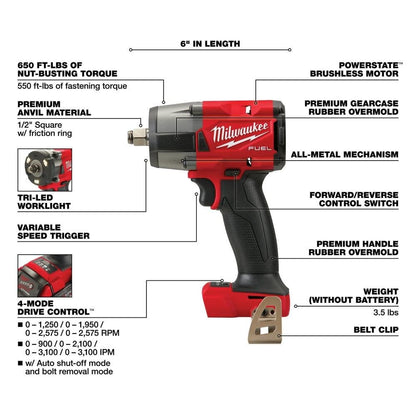 Milwaukee M18 FUEL 18V Lithium-Ion Brushless Cordless Combo Kit with Two 5.0 Ah Batteries, 1 Charger, 2 Tool Bags (7-Tool) - WoodArtSupply