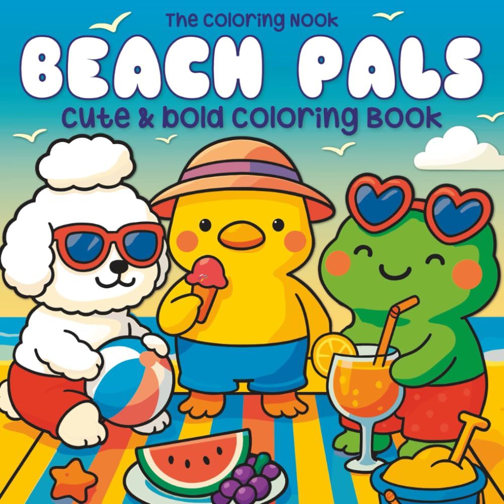 Beach Pals: Summer Coloring Book for Adults and Kids, Bold and Easy for Relaxation and Stress Relief WoodArtSupply