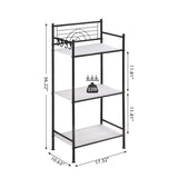 MallBoo 3-Tier Metal Freestanding Storage Shelf,Standing Bathroom Shelves with 3 x PP Shelf Liners and 4 x Hooks for Laundry Kitchen Office (Black) MallBoo