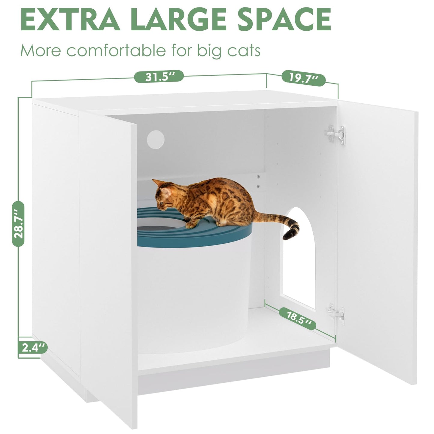 Amunrbrek Litter Box Enclosure, Large Litter Box Furniture, Modern Cat Litter Box Enclosure Furniture with Storage, Side Cabinet (White)