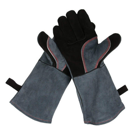 932℉ Grill BBQ Gloves 16-inch Heat Resistant Leather Forge Welding Glove with Flame Retardant Long Sleeve and Insulated Lining for Men and Women Black-Gray OZERO