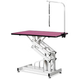 ItWorths 43" Hydraulic Dog Grooming Table for Small Large Dogs, Professional Heavy Duty Z-Lift Pet Grooming Station Max. Load 330 lbs Non-Slip Anti-Static Table Top Adjustable Overhead Arm L Pink ItWorths