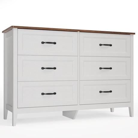 Gizoon 47.2" W Dresser for Bedroom, 6 Chest of Drawers, Modern Drawer Dresser, Wood TV Stand for Living Room, with Smooth Rail, Metal Handles, Anti-tip, Hallway, Retro Gizoon