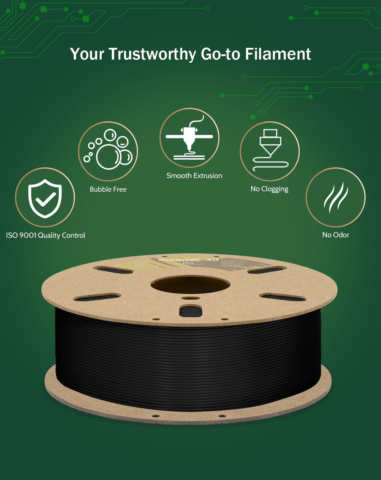 DURAMIC 3D Printer Filament PLA 1.75mm 1kg Cardboard Spool(2.2 lbs) Dimensional Accuracy +/- 0.03 mm Black DURAMIC 3D