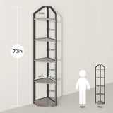 Fun Memories 5 Tier Corner Shelf, 70” Corner Shelf Stand, Corner Bookshelf Plant Stand, Storage Shelf for Bathroom, Living Room, Kitchen,Grey Home Office, Grey Fun Memories