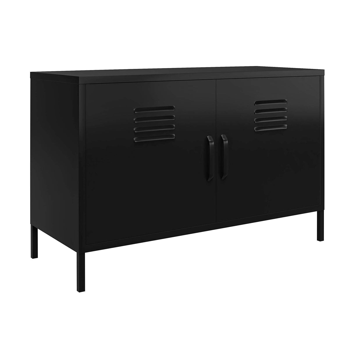 REALROOMS Shadwick 2 Door Wide Metal Locker Accent Storage Cabinet, Black REALROOMS