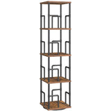 MAHANCRIS 4-Tier Rotating Bookshelf, Freestanding Corner Bookshelf, 360° Spinning Bookcase, Industrial Style Storage Rack with Rails, for Living Room, Bedroom, Study, Rustic Brown and Black BKHR1501 MAHANCRIS