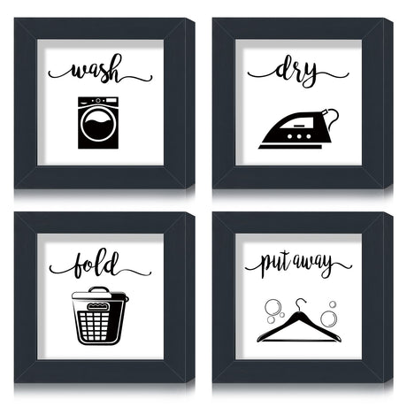 Bucherry Laundry Sign Set of 4 Rustic Handmade Wood Wash Dry Fold Put Away Laundry Signs Wall Decor Wall Hanging Art Decor Wood Signs for Laundry Room Vintage Farmhouse Decorations for Home Supplies Bucherry