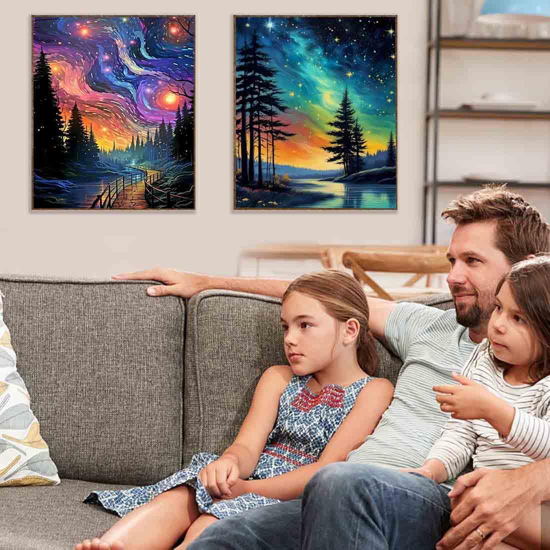 VIGEGU 4 Pack Paint by Numbers Kit for Adults Beginner with Frame,Paint by Number with Wooden Easel DIY Starry Sky Beach Waterfall Landscape Adult Paint by Number Kits for Home Decor 7.8x11.8inch ﻿ VIGEGU