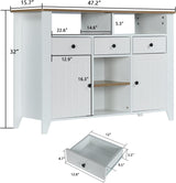 Elegant White Coffee Bar Cabinet with Storage - 47'' Farmhouse Buffet with 3 Drawers, 2 Doors, and Open Shelf 4ever2buy