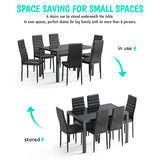 Gizoon Glass Dining Table Sets for 6, 7 Piece Kitchen Table and Chairs Set for 6 Person, PU Leather Modern Dining Room Sets for Home, Kitchen, Living Room Gizoon
