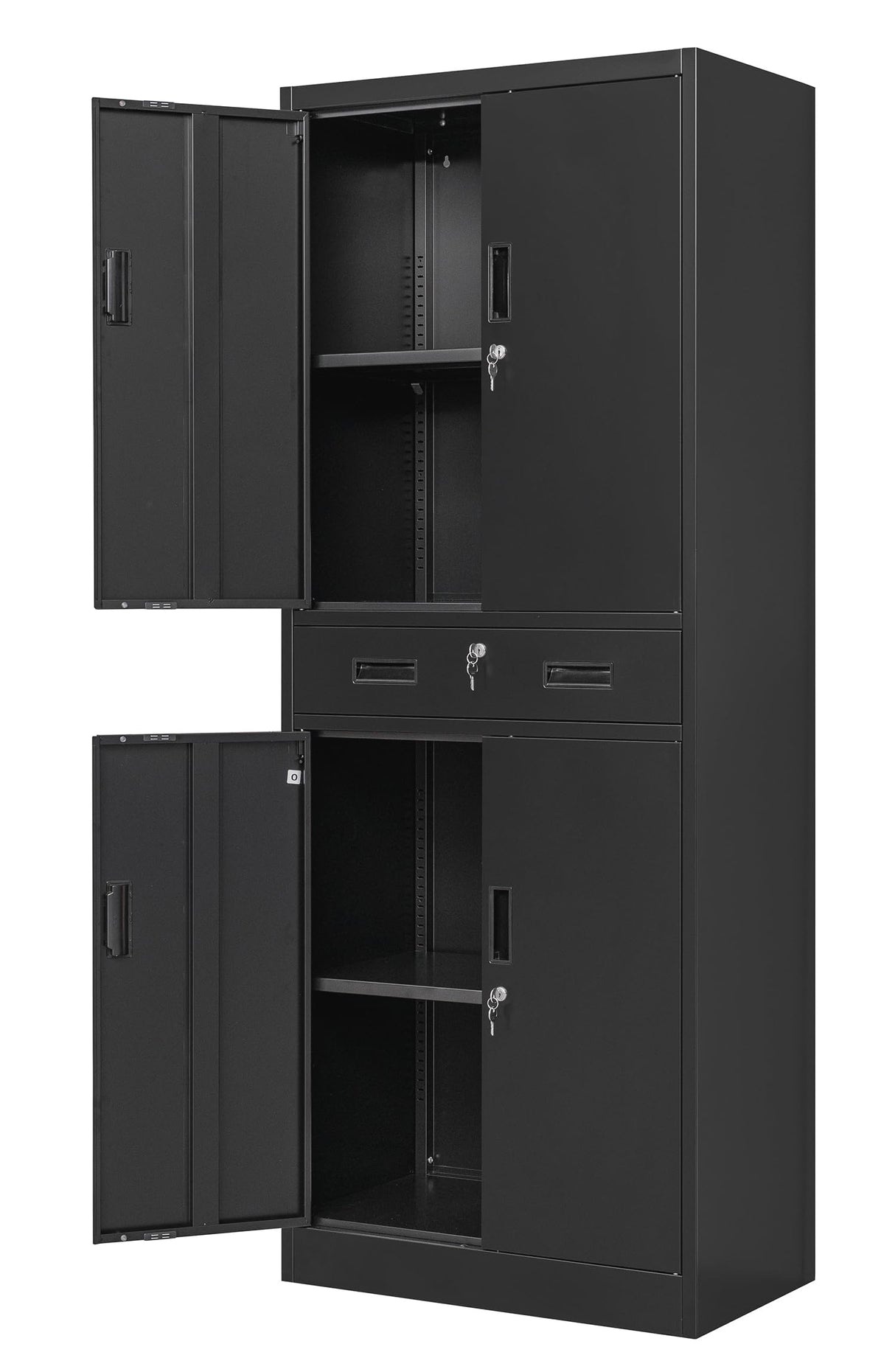 Wanfu Metal Storage Cabinet, 71" H x 28" W x 16" D Locking Storage Cabinet with Adjustable Shelves and One Drawer, Steel Cabinet for Office, Garage, Home, School, Utility (Black) Wanfu