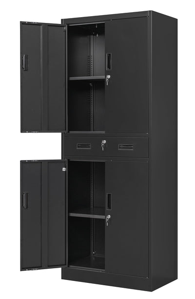 Wanfu Metal Storage Cabinet, 71" H x 28" W x 16" D Locking Storage Cabinet with Adjustable Shelves and One Drawer, Steel Cabinet for Office, Garage, Home, School, Utility (Black)