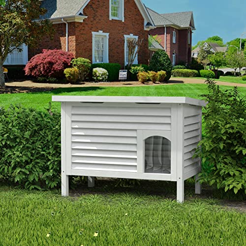 GDLF Outdoor Cat House Solid Wood Feral Cat Shelter with Waterproof Roof & Special Full Ventilation Design Keeps Multiple Cats Cool for Hot Summers 31.9" Lx18.9 Wx23.6 H GDLF