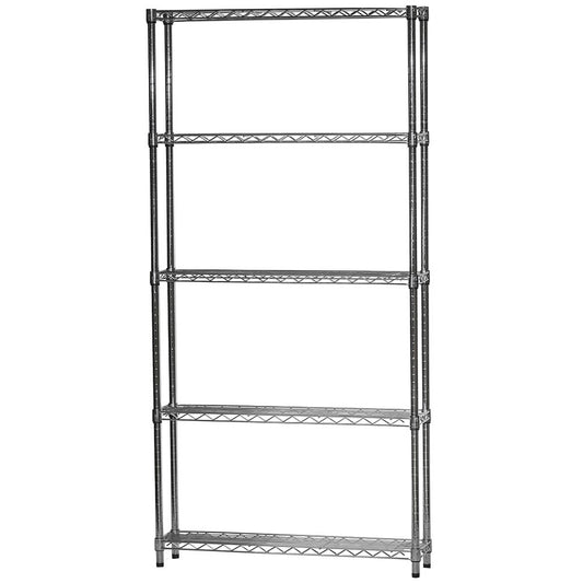 Shelving Inc. 8" d x 36" w x 84" h Chrome Wire Shelving with 5 Tier Shelves, Weight Capacity 800lbs Per Shelf