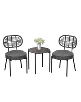 GarveeLife 3 Piece Wicker Patio Bistro Furniture Set, Outdoor Dining Chairs, Includes 2 Rattan Chairs and Tempered Glass Table, for Garden, Backyard, Balcony, Apartment, Black & Grey GarveeLife