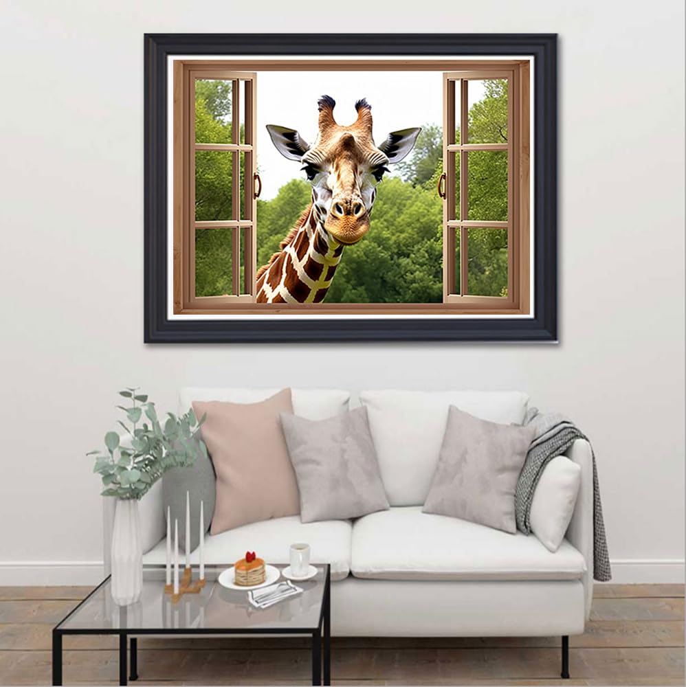 MaiYiYi Window Giraffe Diamond Painting Set, 5D Full Round Drill Cute Giraffe Diamond Painting Kit, Giraffes Diamond Art for Beginners Adult Wall Art Decor (40X30 CM) MaiYiYi