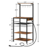 HOOBRO Rustic Brown Kitchen Bakers Rack with Power Outlet and Adjustable Wine Rack HOOBRO