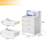 Vabches Nightstand with Charging Station, LED Nightstand with 3 Drawers, Smart Night Stand Bed Side Table, Wood Nightstand for Bedroom Living Room Vabches