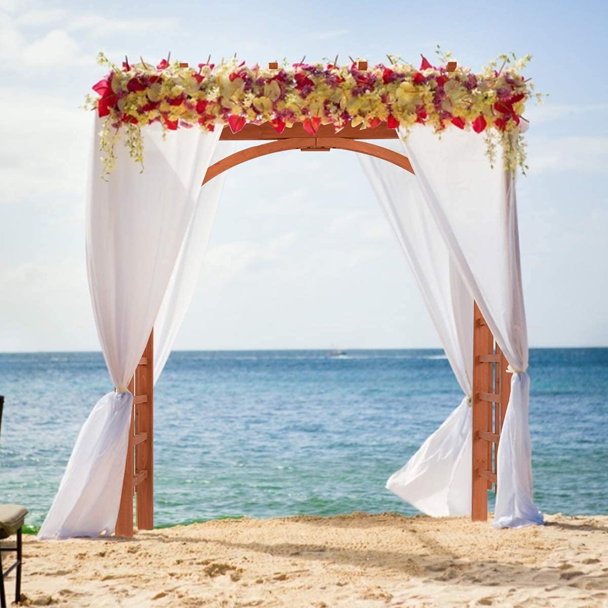 GYMAX Wood Arbor Arch, 85" Garden Archway Arch Lattice Trellis Pergola for Backyard Lawn Climbing Plants, Outdoor Ceremony Wedding Bridal Decor GYMAX