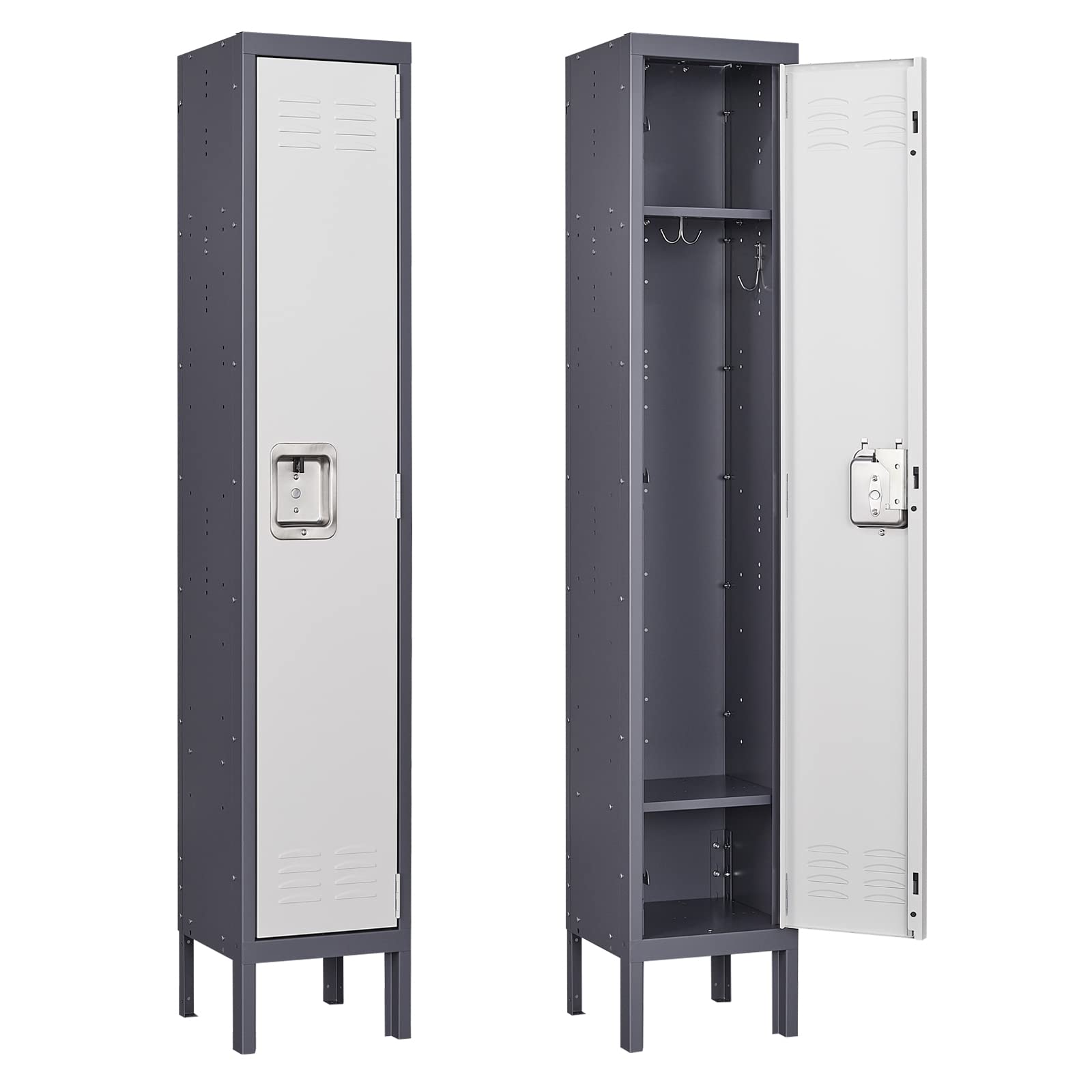 Yizosh Metal Lockers for Employees with Lock, Employees Locker Storage Cabinet with 1 Doors, Tall Steel Storage Locker for Gym, School, Office (Gray - WoodArtSupply