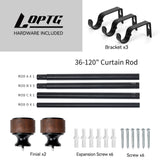 LOPTG Curtain Rods for Windows 38 to 112 Inch, 1 Inch Diameter Modern Adjustable Decorative Drapery Rods, Window Curtain Rod with Imitation Wood Grain Finials, Black, Size:36"-120" LOPTG